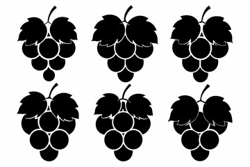 grapes set line art silhouette vector illustration