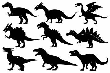 set of dinosaurs line art silhouette vector illustration