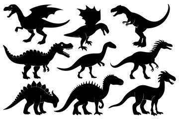 set of dinosaurs line art silhouette vector illustration