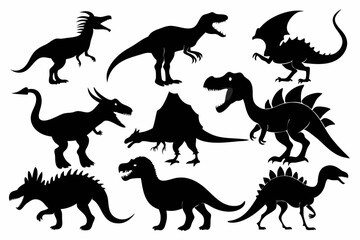 set of dinosaurs line art silhouette vector illustration