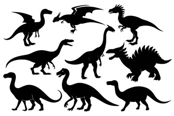 set of dinosaurs line art silhouette vector illustration