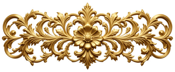 Elegant golden decorative element, golden baroque item on transparent background 