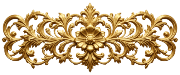 Elegant golden decorative element, golden baroque item on transparent background 