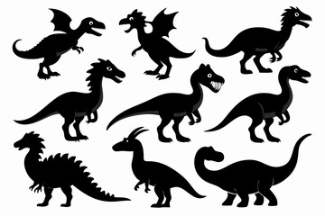 dinosaurs set line art silhouette vector illustration