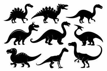 dinosaurs set line art silhouette vector illustration