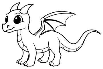 Fototapeta premium baby dragon line art silhouette vector illustration