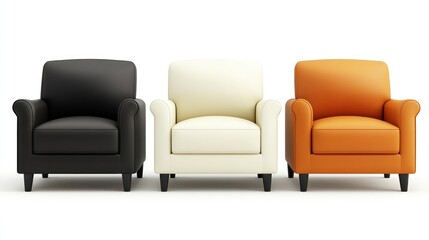 Fototapeta premium Three Stylish Armchairs in Black, White, and Orange