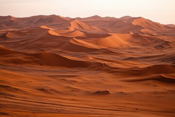 Fototapeta premium Dramatic sand dunes in vast desert landscape during sunset with vibrant colors