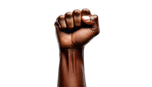 Clenched fist symbolises the power of labour movement. Labour day concept. 