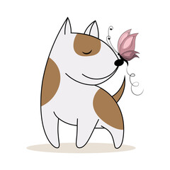 Cute dog with a butterfly on his nose