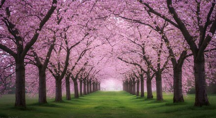 Enchanting Cherry Blossom Canopy, A Luminous Pathway Through Spring