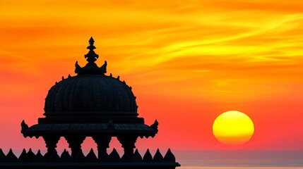 Obraz premium Silhouette of Kailasa Temple at Sunset