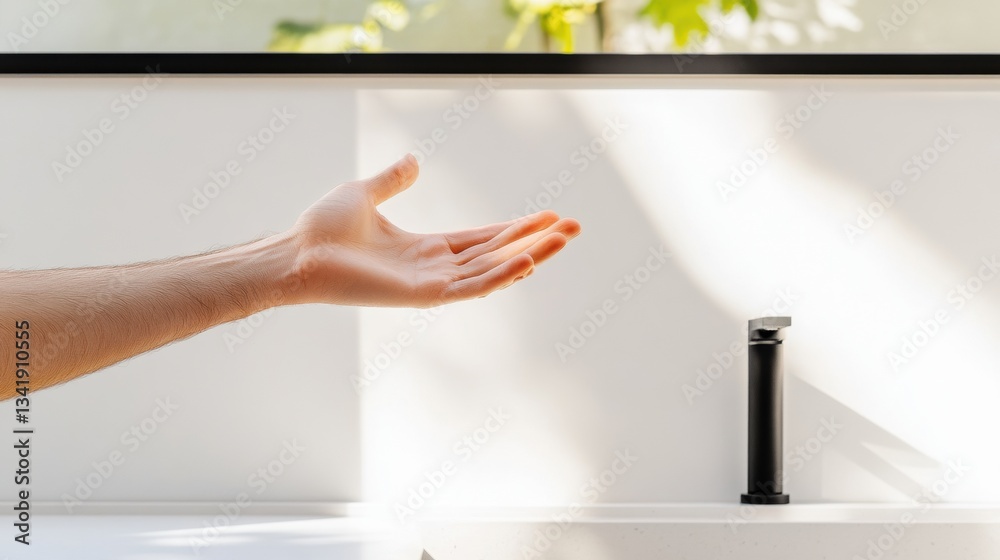 Poster next-gen smart home convenience minimalist gesture-activated touchless faucet showcasing intuitive a