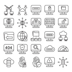 technology icons set. Website, internet computer, cloud , digital service, database. line icon collection. Vector illustration.