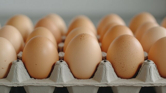 an egg carton filled with fresh brown eggs, ready for cooking and consumption. - Powered by Adobe