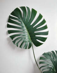 Green Monstera Leaf on White Background