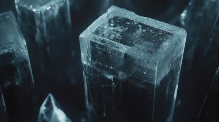 Close-Up of Shimmering Ice Crystals on Dark Background for Texture Use