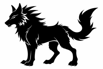 fenrir line art silhouette vector illustration