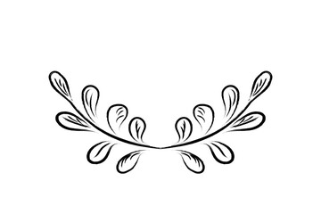 Wreath of branches with leaves. branches ornaments. dividers, curls, borders, linear delimiters, underlining.