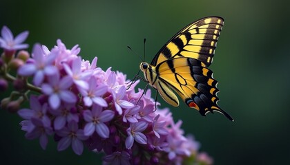 Stunning Yellow Butterfly on Purple Flower Blossom in Nature Macro Photography