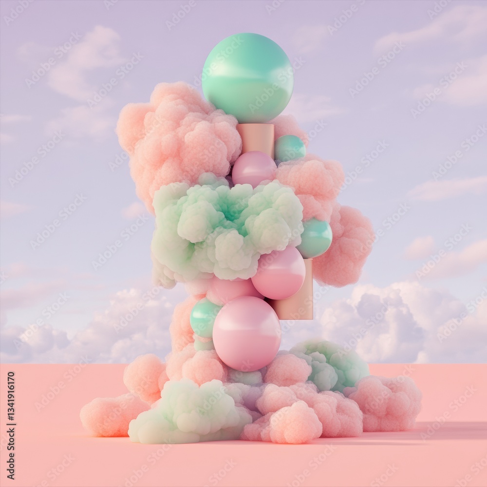 Poster dreams of reason feast day pastel cloud innovation - surreal soft tech visualization for creative mi