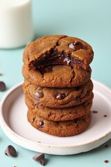 Fototapeta premium Stack of freshly baked chocolate chip cookies