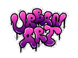 Creative and vibrant graffiti style lettering showcasing smooth purple gradient with drips and splashes in urban street art expression.