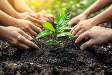 Fototapeta premium Planting for the Future: A collaborative effort to nurture new life and growth