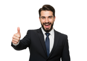 Male businessman looks confident, agreeable and ready to start something new. Thumbs up isolated on White background