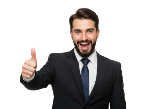 Male businessman looks confident, agreeable and ready to start something new. Thumbs up isolated on White background