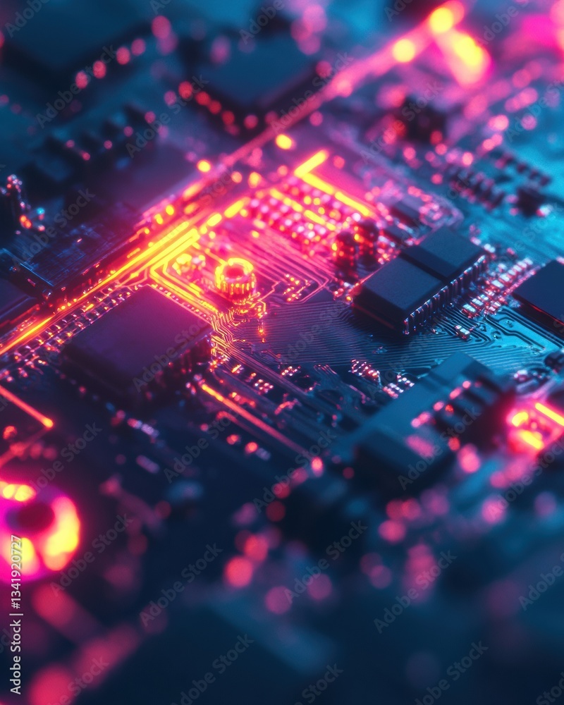Aufkleber cybernetic winter glow neon-infused microchip technology revealing cutting-edge digital innovation f
