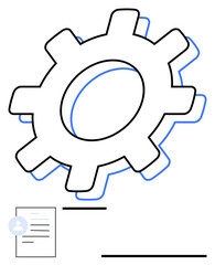 Gear outline with a document and user profile symbol below, suggesting process efficiency. Ideal for productivity, teamwork, workflow management, software, business strategy, innovation, technology