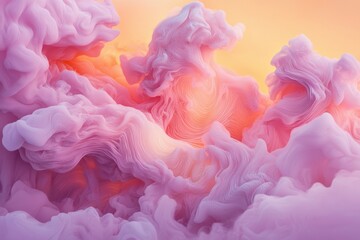 Fototapeta premium Dreamy pink smoke swirls against a warm golden background. Abstract. Art