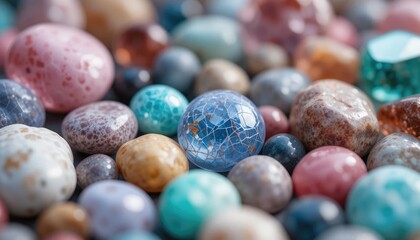Colorful Decorative Glass Stones and Marbles Closeup for Arts and Crafts