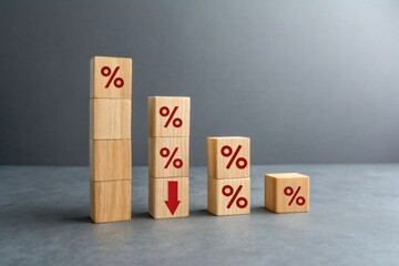 The image features wooden blocks with percentage symbols, showcasing a visual representation of varying financial metrics or statistics.