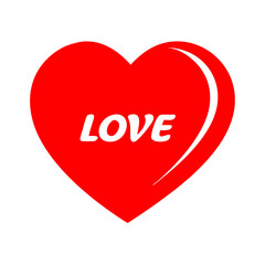 Bold red heart icon with "LOVE" text, sleek design, symbolizes romance and affection