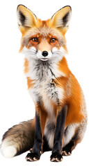 Fototapeta premium Highly detailed, photorealistic red fox sitting gracefully on a white background