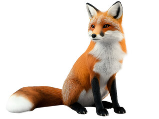Fototapeta premium Highly detailed, photorealistic red fox sitting gracefully on a white background