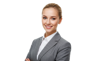 Smiling businesswoman looking at cameraIsolated isolated on White background