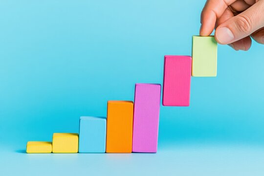 Vibrant Growth Strategy Minimalist Data Visualization of Progressive Business Performance with Dynamic Color-Block Analytics for Digital Transformation