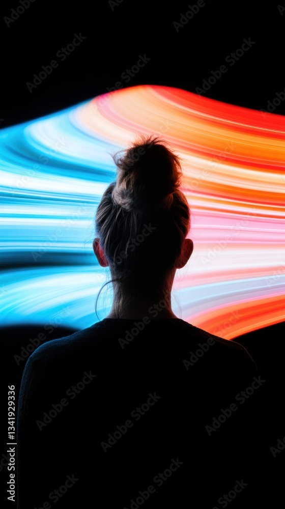 Aufkleber Immersive Digital Horizon Silhouetted Professional Exploring Transformative Data Visualization Landscapes in Next-Gen AI-Powered Analytics Environment