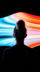 Immersive Digital Horizon Silhouetted Professional Exploring Transformative Data Visualization Landscapes in Next-Gen AI-Powered Analytics Environment