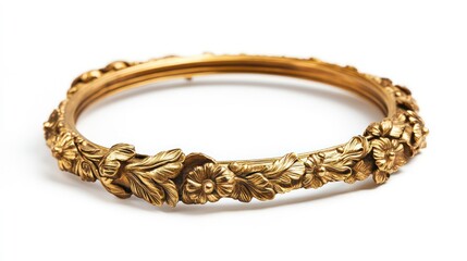 Antique gold picture frame, vintage antique golden picture frame mock up isolated on white background.