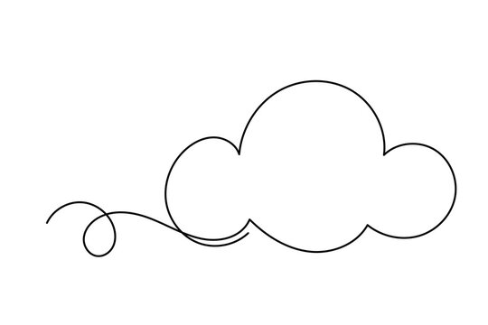 Line Art Fluffy Cloud  Doodle Symbol. Cute Hand Drawn Weather Element. Lovely Adorable Mascot. Outline Sketch One Continuous Line Art Decoration 