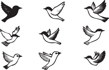 Obraz premium Cute Birds flying black and white
