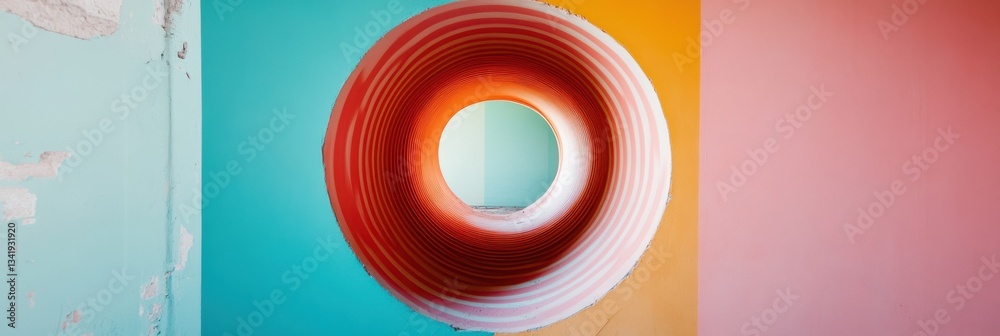 Poster Minimalist Geometric Symmetry Abstract Color Block Design Exploring Optical Illusion in Contemporary Digital Art - Vibrant Visual Branding Solution