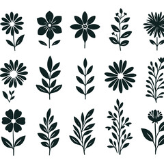 set of black and white flowers