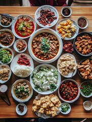 Sichuan food spread from top view landscape photo
