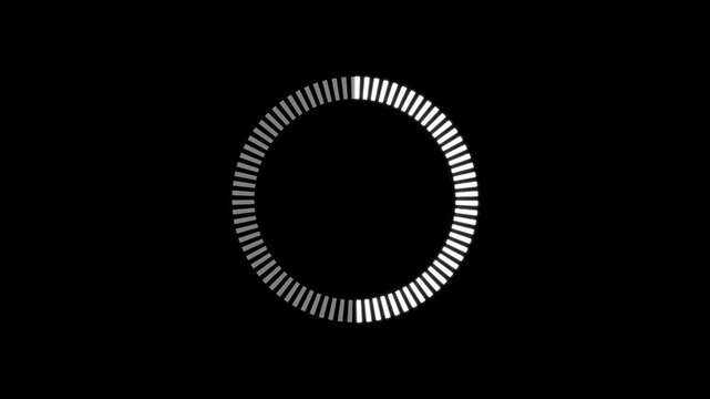 Futuristic circular loading animation. Glowing white progress bar on black background