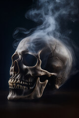 human skull in smoke